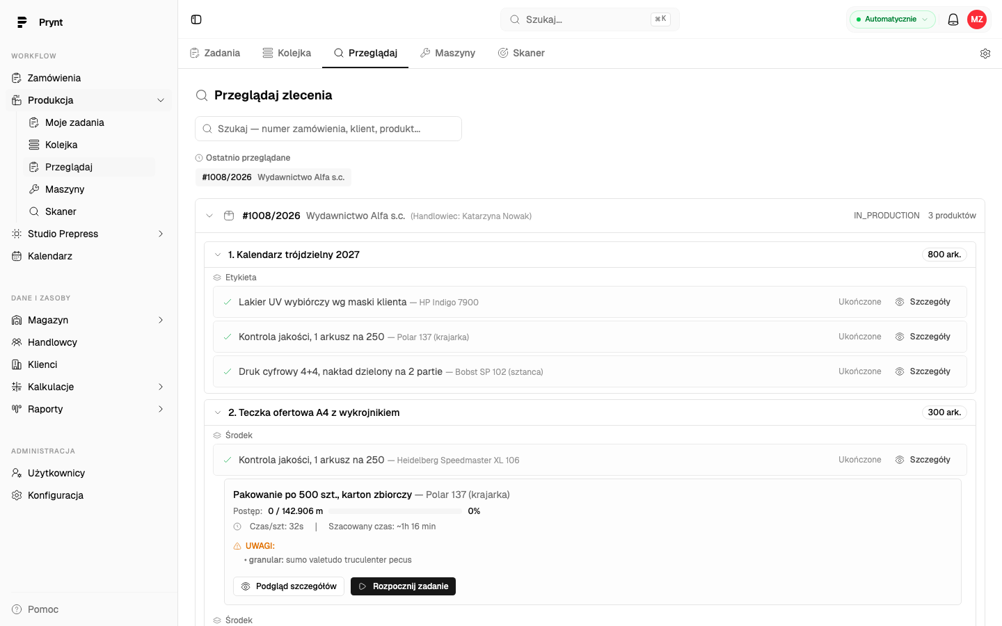 Przeglądaj zlecenia z rozwiniętym zamówieniem